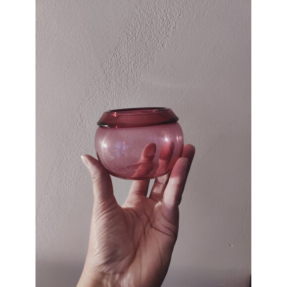 Vintage Orbix Cranberry Glass Globe Small Bowl Succulent Holder Signed - Picture 4 of 5